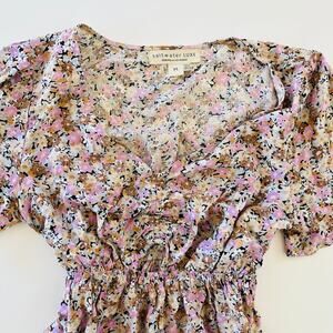 Saltwater LUXE floral mini dress, Mid waist cinch